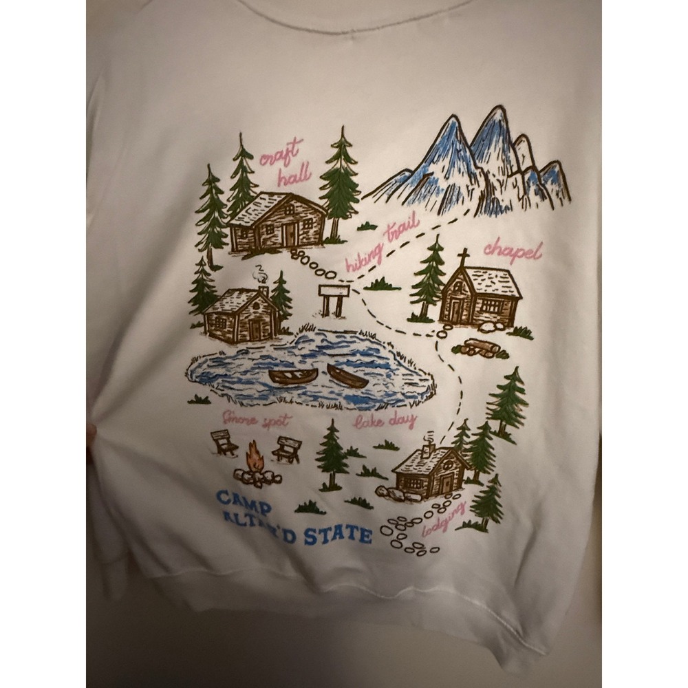 Altard State Camp Altard State White Graphic Sweatshirt Small Embroidered Map